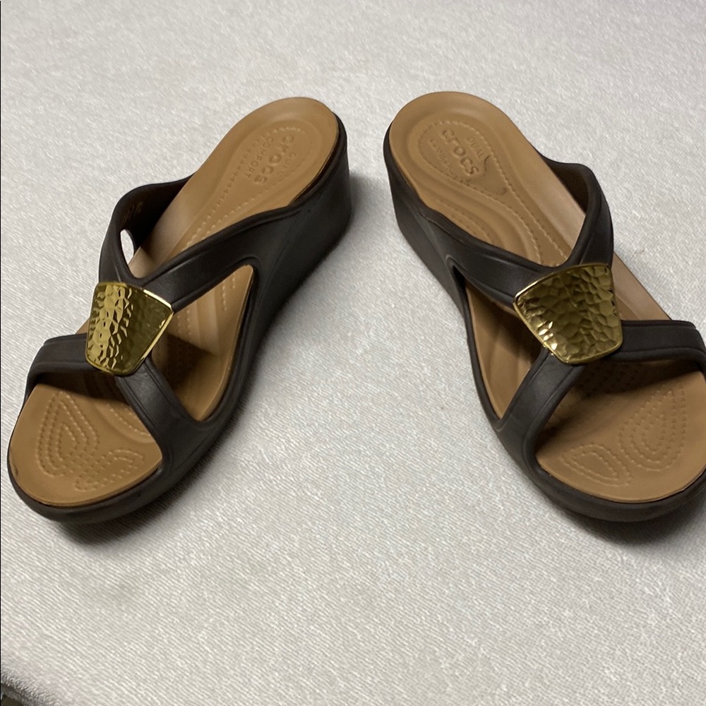 CROCS Brown and Gold Sandals with Comfort Design